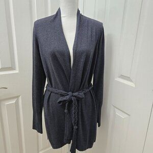 Etcetera Cardigan Womens Large Navy Blue Wool Blend Belted Casual Classic Office